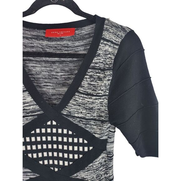 Akira Chicago Red Label Mini Dress M Womens V Neck Color Block Half Sleeve - Picture 6 of 11